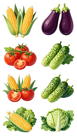 多种新鲜蔬菜插画展示