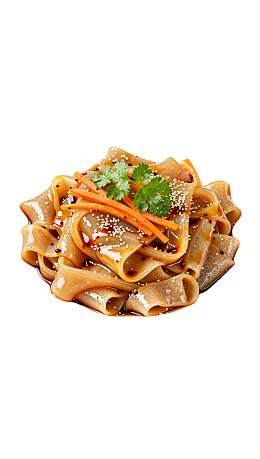 凉拌宽面条配胡萝卜和香菜