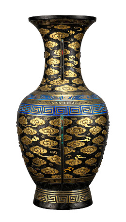 黑底金云纹古典花瓶图片
