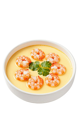 虾仁蒸蛋羹配香菜图片