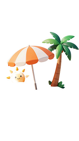 沙滩遮阳伞与椰子树图片