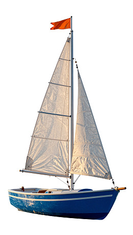 蓝色帆船白色帆布橙旗