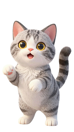 卡通灰白条纹小猫站立姿势