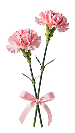 两支粉色康乃馨系着丝带