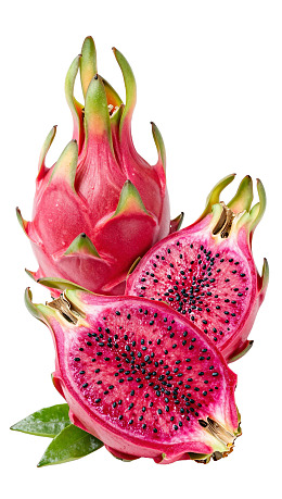 火龙果切面展示鲜艳红色果肉