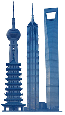 三座标志性建筑并列展示