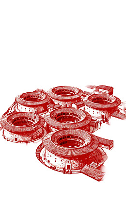 红色圆形建筑群艺术插画