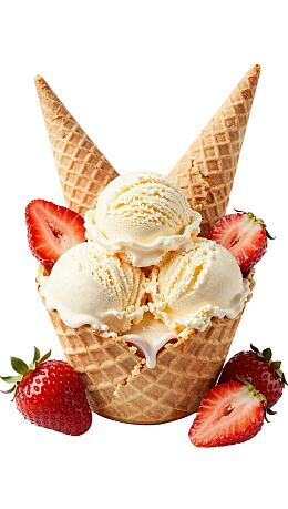 香草冰淇淋配草莓图片