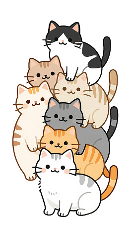 七只卡通猫咪叠罗汉图片