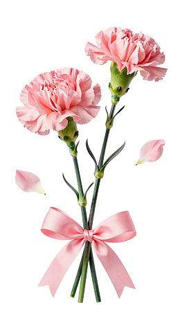 粉色康乃馨花束配丝带