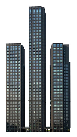 三栋现代高层建筑并排矗立