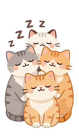 三只猫咪依偎睡觉图片