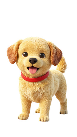 金毛幼犬戴红项圈站立