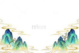 古风山水画金色线条