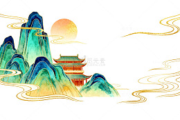 古风山水画建筑艺术插画