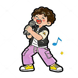 卡通少年唱歌人物插画素材免扣