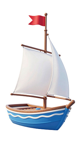 蓝色帆船模型配红色旗帜
