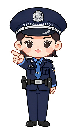 卡通警察形象指向前方