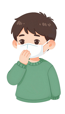 戴口罩男孩轻触面部图片