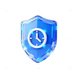 蓝色盾牌时钟图标设计