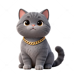 可爱卡通灰猫金链插画