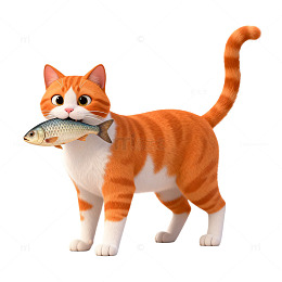 卡通橘猫叼鱼图