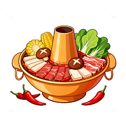 卡通火锅美食插画设计素材