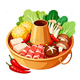 卡通火锅食材插画