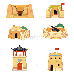 华北红色主题建筑插画素材集