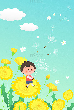 黄色蒲公英种子孩子体验大自然儿童教育插画