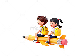 卡通铅笔飞行学生创意插画