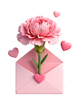 浪漫粉色康乃馨信封插画