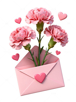 粉色信封康乃馨爱心插图