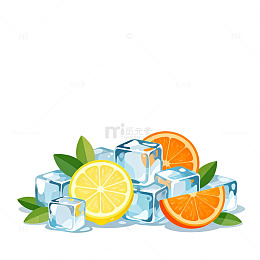 清凉夏日水果冰块矢量插画