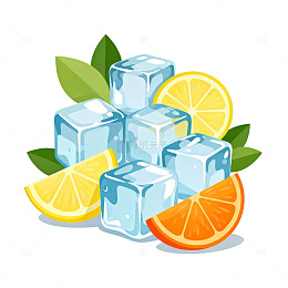 清凉冰块柠檬插画