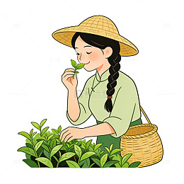 田园风采茶女插画素材