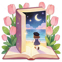 梦幻书海女孩插画