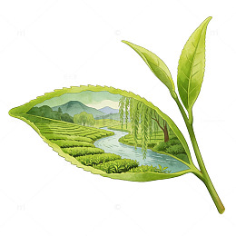 叶画田园风光插画