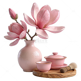淡雅花瓶玉兰花茶具摆件