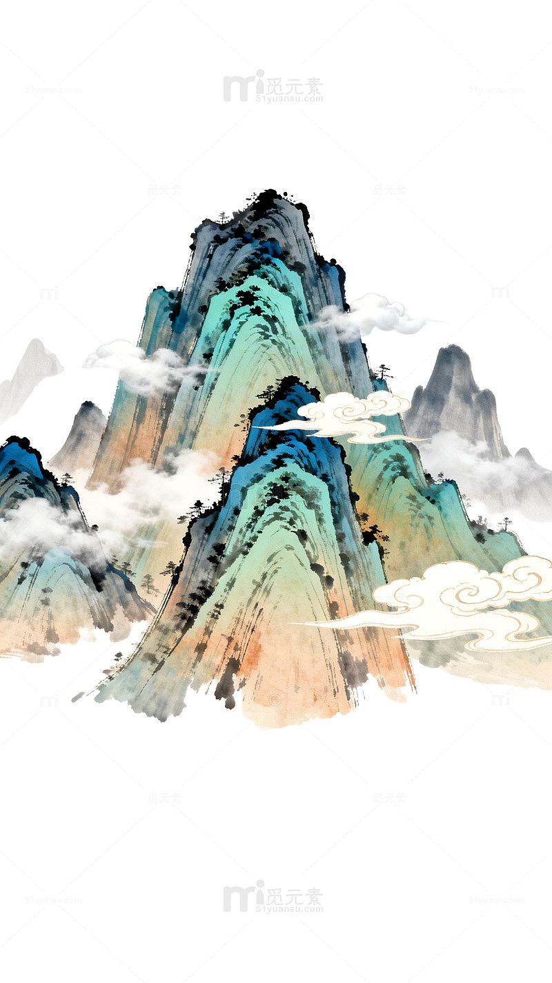 水墨山水画风景艺术插画