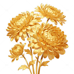 金色菊花装饰画插画