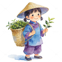 田园风采茶女手绘插画素材