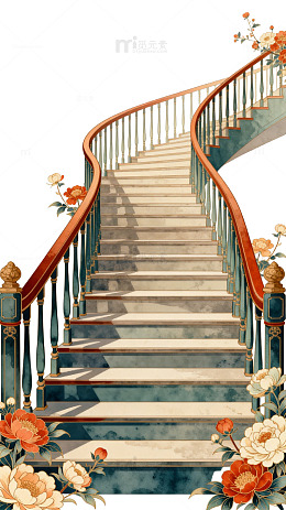 复古风格旋转楼梯插画设计