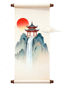 山水亭阁卷轴画