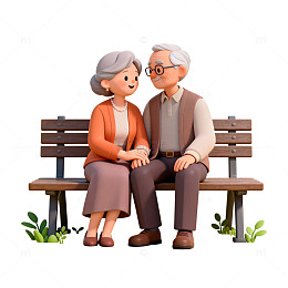 卡通老年夫妇公园长椅插图