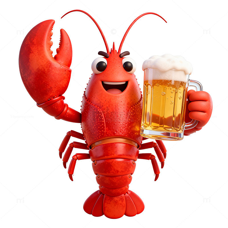 卡通龙虾啤酒插画设计元素