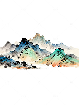 水墨山水画风格艺术插画