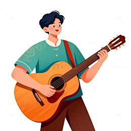 插画风格弹吉他青年素材