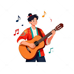 卡通风格吉他演奏插画