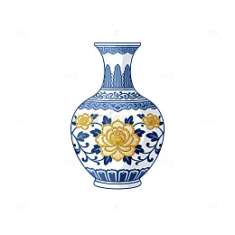 青花瓷传统图案装饰花瓶设计素材